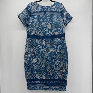 Boutique JC Penny Sheath Dress Womens 0X Blue Paisley Knee‎ Length Short Sleeve